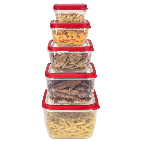 Hds Trading 10 Piece SpillProof Square Plastic Food Storage Container with Ventilated, SnapOn Lids, Red ZOR95981